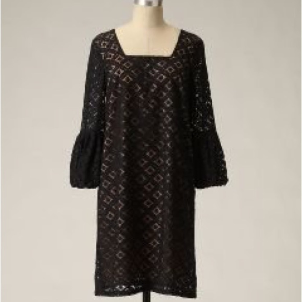 Anna Sui x Anthropologie - Size 4 Black Illusion Lace Shift Mini Dress